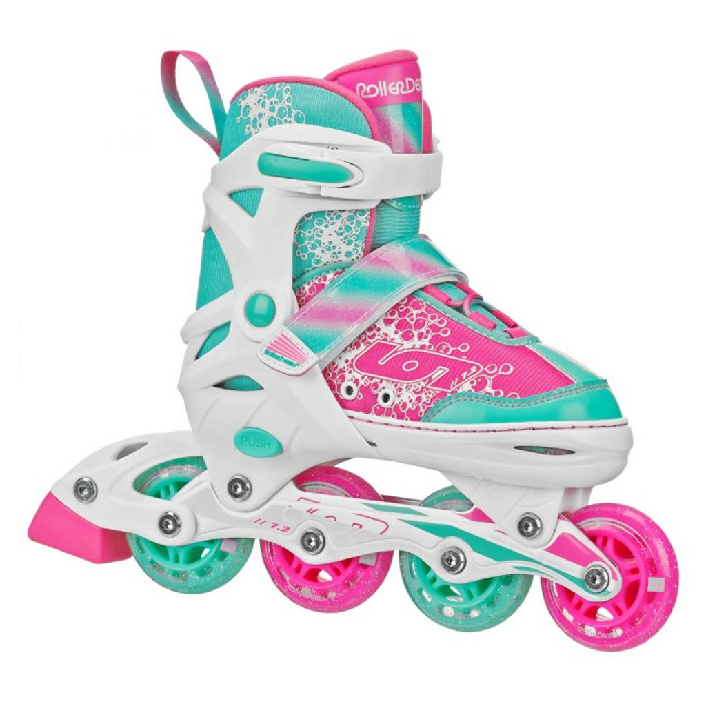 ROLLER DERBY ION 7.2 GIRLS ADJUSTABLE INLINE SKATES - PINK/GREEN 2 ROLLER DERBY ION 7.2 GIRLS ADJUSTABLE INLINE SKATES - PINK/GREEN