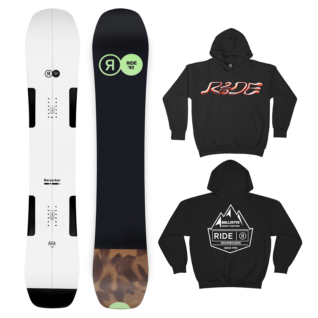 RIDE BERZERKER 2024 SNOWBOARD W/LIMITED EDITION RIDE X BALLISTYX HOODIE 3 RIDE BERZERKER 2024 SNOWBOARD W/LIMITED EDITION RIDE X BALLISTYX HOODIE