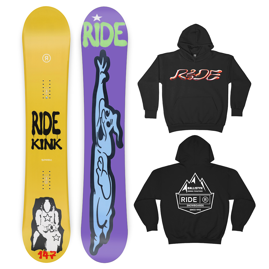 RIDE KINK 2024 SNOWBOARD W/LIMITED EDITION RIDE X BALLISTYX HOODIE 3 RIDE KINK 2024 SNOWBOARD W/LIMITED EDITION RIDE X BALLISTYX HOODIE