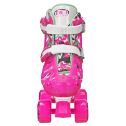 ROLLER DERBY TRAC STAR ADJUSTABLE YOUTH ROLLER SKATES - PINK/GREEN -Ski Board Shop Roller Derby Trac Star Roller Skate Pink Green Front