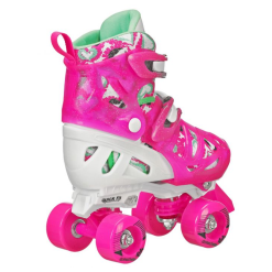 ROLLER DERBY TRAC STAR ADJUSTABLE YOUTH ROLLER SKATES - PINK/GREEN -Ski Board Shop Roller Derby Trac Star Roller Skate Pink Green Rear