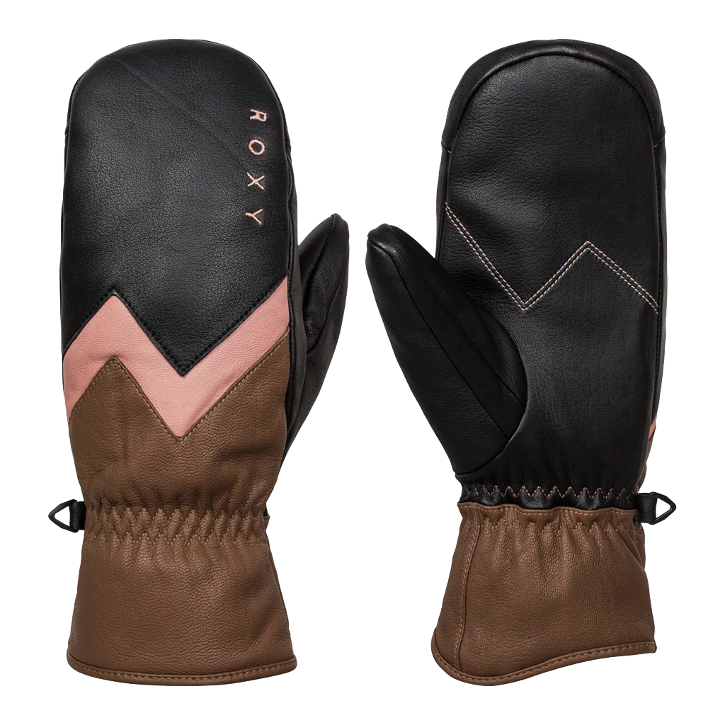 ROXY JETTY WOMENS LEATHER MITTS - WOODSMOKE 3 ROXY JETTY WOMENS LEATHER MITTS - WOODSMOKE